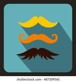 Hipster mustache icon in flat style on a baby blue background vector illustration