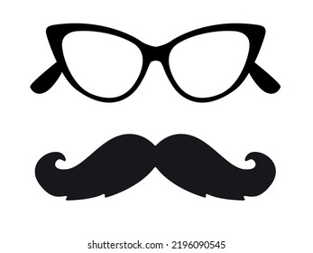 Hipster Mustache icon and retro Glasses. Vintage Silhouette of a symbol for party, holiday on a white background. 
Vector illustration of a men's accessory.
