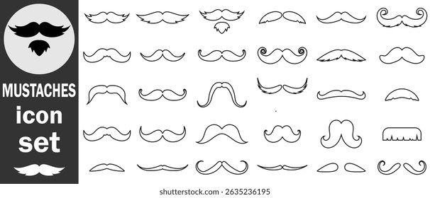 Hipster mustache icon vector set. Different mustache collection. Black mustache line icon vector. Mustache sign vector illustration. 