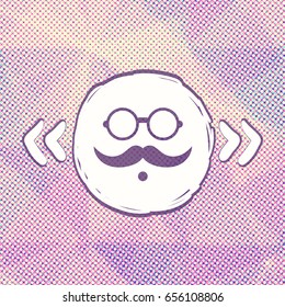 Hipster mustache logo on vintage polygonal background made of halftone dots overlay