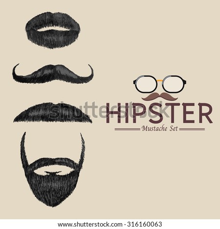 Hipster mustache set, Retro hand drawn-Vector illustration