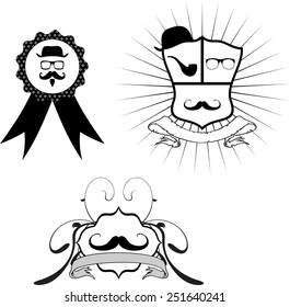 hipster mustache style coat of arms  set in vector format very easy to edit