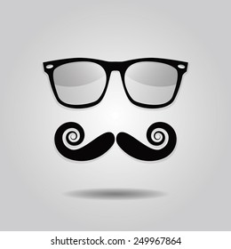 Hipster mustache   sunglasses icons gray gradient background