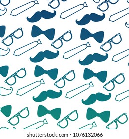 hipster mustache with tie and sunglasses pattern background