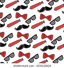 hipster mustache with tie and sunglasses pattern background