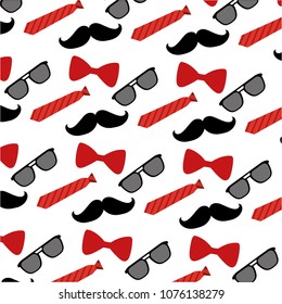 hipster mustache with tie and sunglasses pattern background