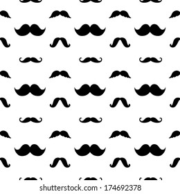 Hipster Mustaches Black & White Seamless Pattern, Background