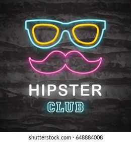 Hipster-Neon-Logo, Vektorneonglanz auf dunklem Hintergrund