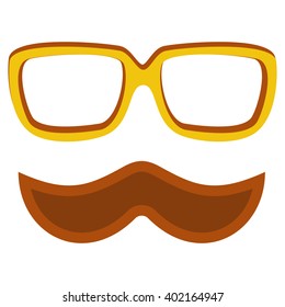 Hipster nerd glasses and stylish mustache isolated on white. Web Banner Vector Flat Design .Vector Mustache and Glasses Icon. Hipster creative design template illustration
