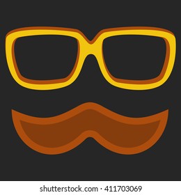 Hipster nerd glasses and stylish mustache on black. Web Banner Vector Flat Design .Vector Mustache and Glasses Icon. Hipster creative design template illustration