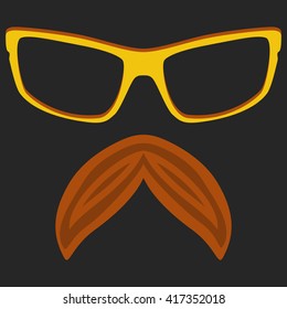 Hipster nerd glasses and stylish mustache on black. Web Banner Vector Flat Design. Vector Mustache and Glasses Icon. Hipster creative design template illustration