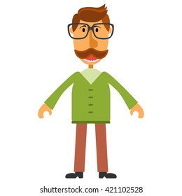 Hipster nerd with glasses and stylish mustache isolated on white. Web Banner Vector Flat Design. Hipster creative design template illustration