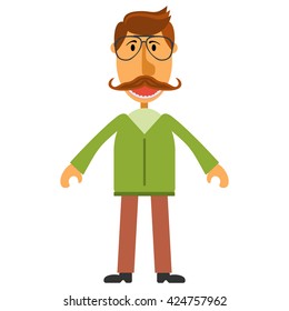 Hipster nerd with glasses and stylish mustache isolated on white. Web Banner Vector Flat Design. Hipster creative design template illustration