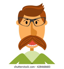 Hipster nerd with glasses and stylish mustache isolated on white. Web Banner Vector Flat Design. Hipster creative design template illustration
