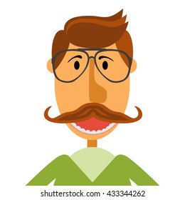 Hipster nerd with glasses and stylish mustache isolated on white. Web Banner Vector Flat Design. Hipster creative design template illustration