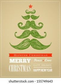 Hipster New Year and merry Christmas, vector illustration