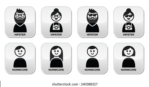 Hipster and normcore trend, style - man and woman buttons