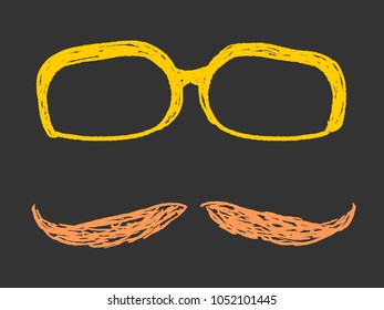 Hipster objects set doodle - glasses and moustache vector illustration.
