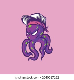 hipster octopus cartoon mascot logo, this image is suitable for esport team logos or for the hip hop  community or music enthusiast and the skateboard or extreme sports community