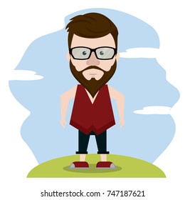 Hipster over landscape