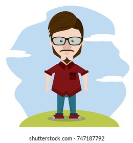 Hipster over landscape