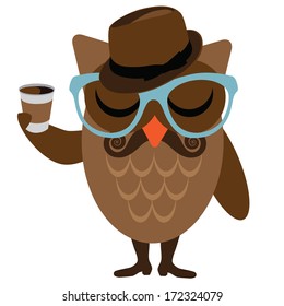 Hipster owl. EPS 10 vector, grouped for easy editing. No open shapes or paths.