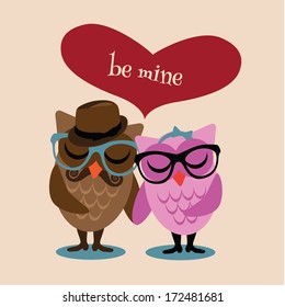 Hipster owl romance. EPS 10 vector, grouped for easy editing. No open shapes or paths.