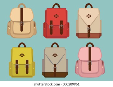 Hipster pack pattern with retro fashion trendy school backpacks, vector illustration.
fabric, style, fashion vintage canvas backpacks. Back to school.
 EPS 8