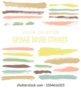 Hipster paint brush strokes vector band, color scheme vintage elements graphic design set. Marker pen traces, highliter hand drawn lines, ink or watercolor paint splashes, horizontal vintage lines.