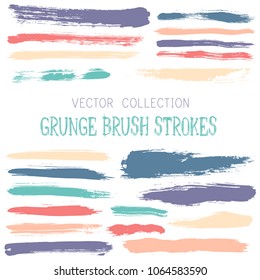 Hipster paint brush strokes vector band, color scheme vintage elements graphic design set. Marker pen traces, highliter hand drawn lines, ink or watercolor paint splashes, horizontal vintage lines.