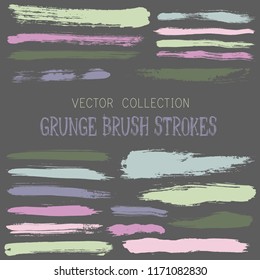 Hipster paint brush strokes vector band, color scheme vintage elements graphic design set. Marker pen traces, highliter hand drawn lines, ink or watercolor paint splashes, horizontal vintage lines.