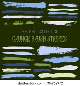 Hipster paint brush strokes vector band, color scheme vintage elements graphic design set. Marker pen traces, highliter hand drawn lines, ink or watercolor paint splashes, horizontal vintage lines.