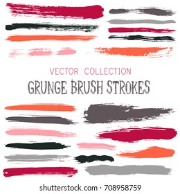 Hipster paint brush strokes vector band, color scheme vintage elements graphic design set. Marker pen traces, highliter hand drawn lines, ink or watercolor paint splashes, horizontal vintage lines.