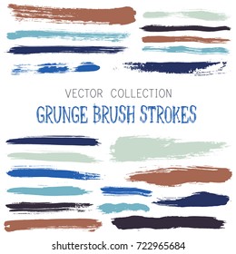Hipster paint brush strokes vector band, color scheme vintage elements graphic design set. Marker pen traces, highlighter hand drawn lines, ink or watercolor paint splashes, horizontal vintage lines.