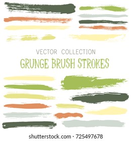 Hipster paint brush strokes vector band, color scheme vintage elements graphic design set. Marker pen traces, highliter hand drawn lines, ink or watercolor paint splashes, horizontal vintage lines.