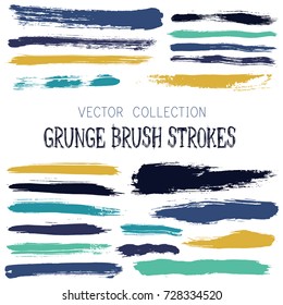 Hipster paint brush strokes vector band, color scheme vintage elements graphic design set. Marker pen traces, highliter hand drawn lines, ink or watercolor paint splashes, horizontal vintage lines.