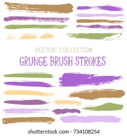 Hipster paint brush strokes vector band, color scheme vintage elements graphic design set. Marker pen traces, highliter hand drawn lines, ink or watercolor paint splashes, horizontal vintage lines.
