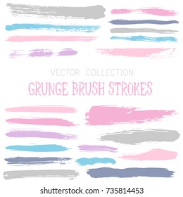 Hipster paint brush strokes vector band, color scheme vintage elements graphic design set. Marker pen traces, highliter hand drawn lines, ink or watercolor paint splashes, horizontal vintage lines.