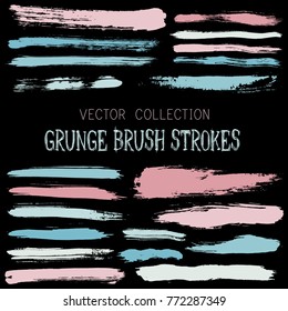 Hipster paint brush strokes vector band, color scheme vintage elements graphic design set. Marker pen traces, highliter hand drawn lines, ink or watercolor paint splashes, horizontal vintage lines.