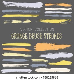 Hipster paint brush strokes vector band, color scheme vintage elements graphic design set. Marker pen traces, highliter hand drawn lines, ink or watercolor paint splashes, horizontal vintage lines.