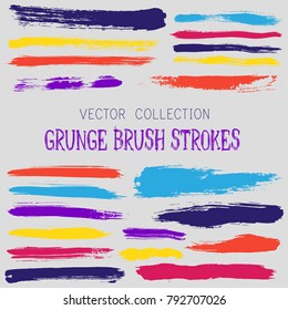 Hipster paint brush strokes vector band, color scheme vintage elements graphic design set. Marker pen traces, highliter hand drawn lines, ink or watercolor paint splashes, horizontal vintage lines.