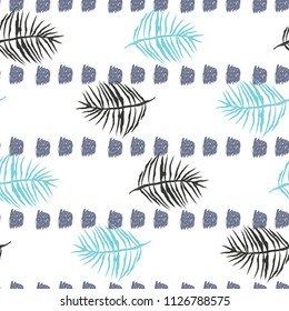 Hipster Palm Leaves with Hand Drawn Brush Strokes Stripes 
