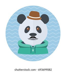 Hipster panda with mustache, bowler hat and jacket