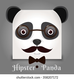 hipster panda square style on gray background vector illustration.