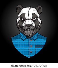 hipster panda. vector panda. stylish panda. portrait panda. brutal panda. print panda. panda with a beard. panda with mustache