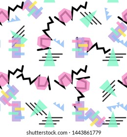 Hipster Pattern Abstract Retro 80 s Jumble Geometric Line Shapes. fashion style seamless background. Vector illustration for textile fabric design, paper and website design