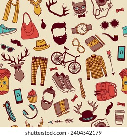 Patrón hipster. Aparatos de bigote para las zapatillas de barba. Fondo transparente del vector