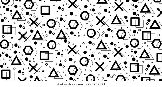 Hipster pattern with black geometric forms. Retro pattern white background. Vector EPS 10