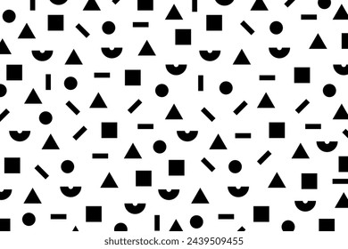 Hipster pattern with black and white geometric forms. Retro 80s-90s pattern background. Vector EPS 10