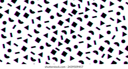 Hipster pattern with black and white geometric forms. Retro 80s-90s pattern background. Vector EPS 10